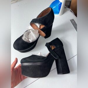 Shellys London 
Suede Leather High Heel Platform Shoes Ankle Strap SZ 7.5